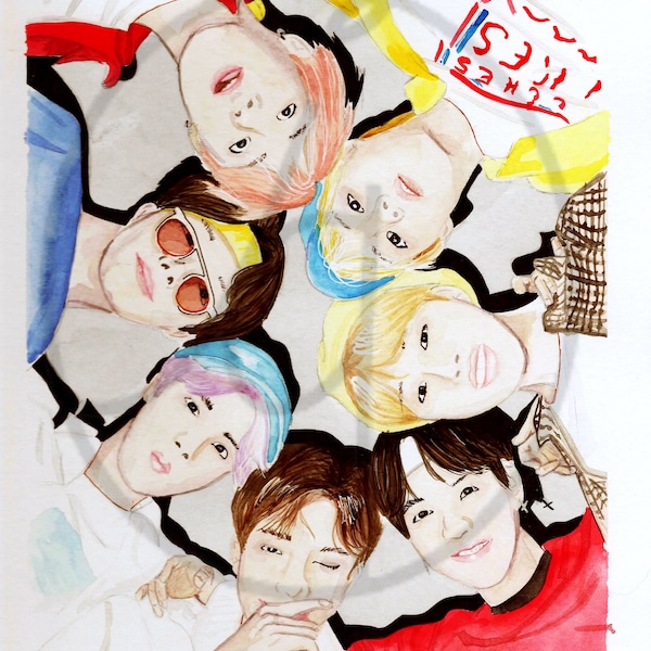 BTS OT7 watercolor print 4x6