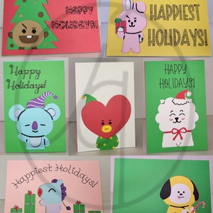 Tarjetas en blanco personalizables bt21 Inspired navideñas