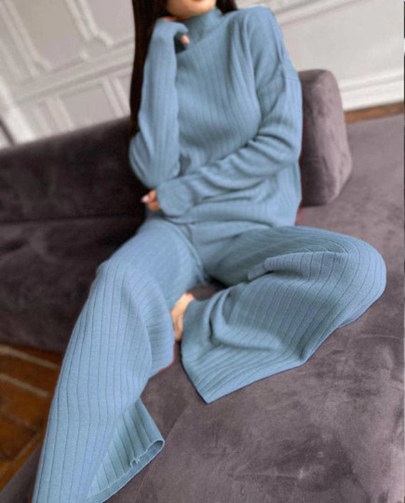 2 Piece Cozy Set Outfits, Women Knitted Loungewear Set, Matching Jogger Set,  Matching Lounge Set, Sport Casual Set, Chunky Knitted Tracksuit 