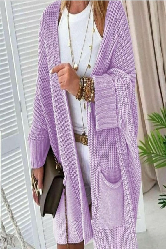 Oversize Women Cardigan Lilac Open 