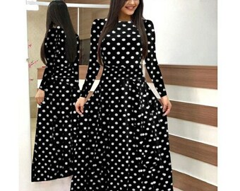 Polka Dot Maxi Chiffon Dress Women Fit 