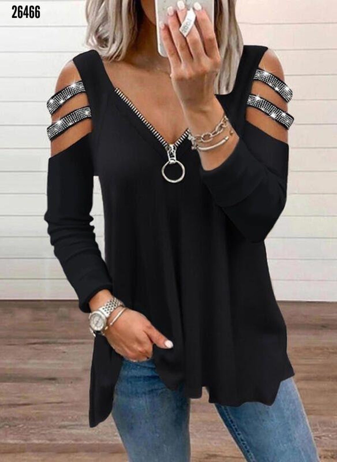 Sparkling off the Shoulder Tunic Top Long Sleeve Blouse With - Etsy