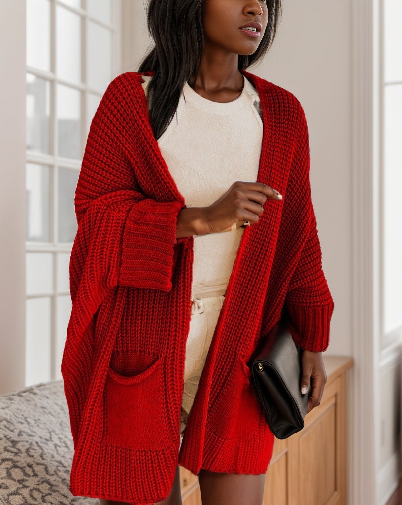 Womens long red clearance cardigan