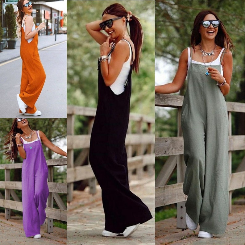 Jumpsuit With White Cotton Tank, Romper Woman, Overalls Woman, Yoga Jumpsuit, Spagetti Strap Jumpsuit, Jumpsuit Woman, Solid Jumpsuit 