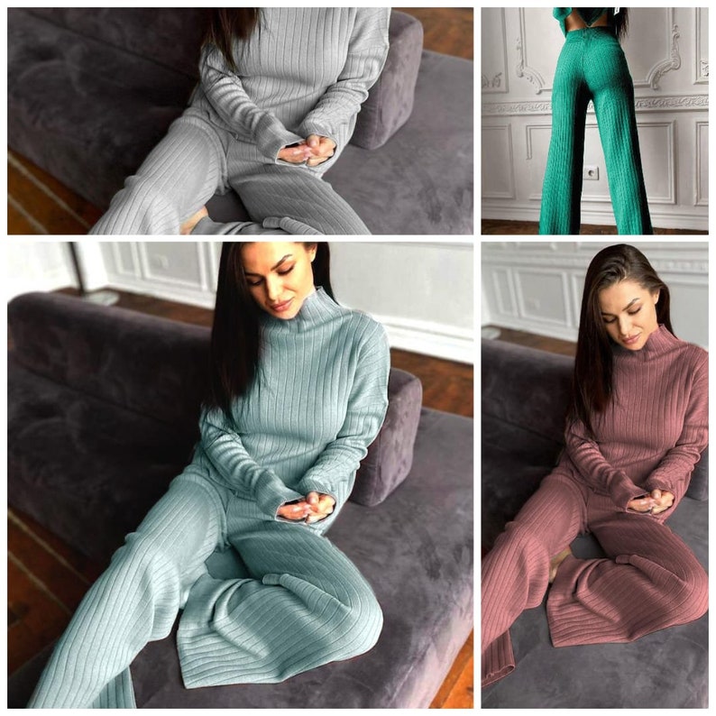 2 Piece Cozy Set Outfits Women Knitted Loungewear Set - Etsy