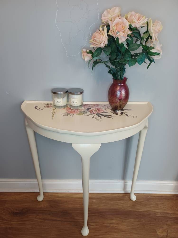 Cream Floral Upcycled Half Moon Console Table Coffee Table Etsy Uk