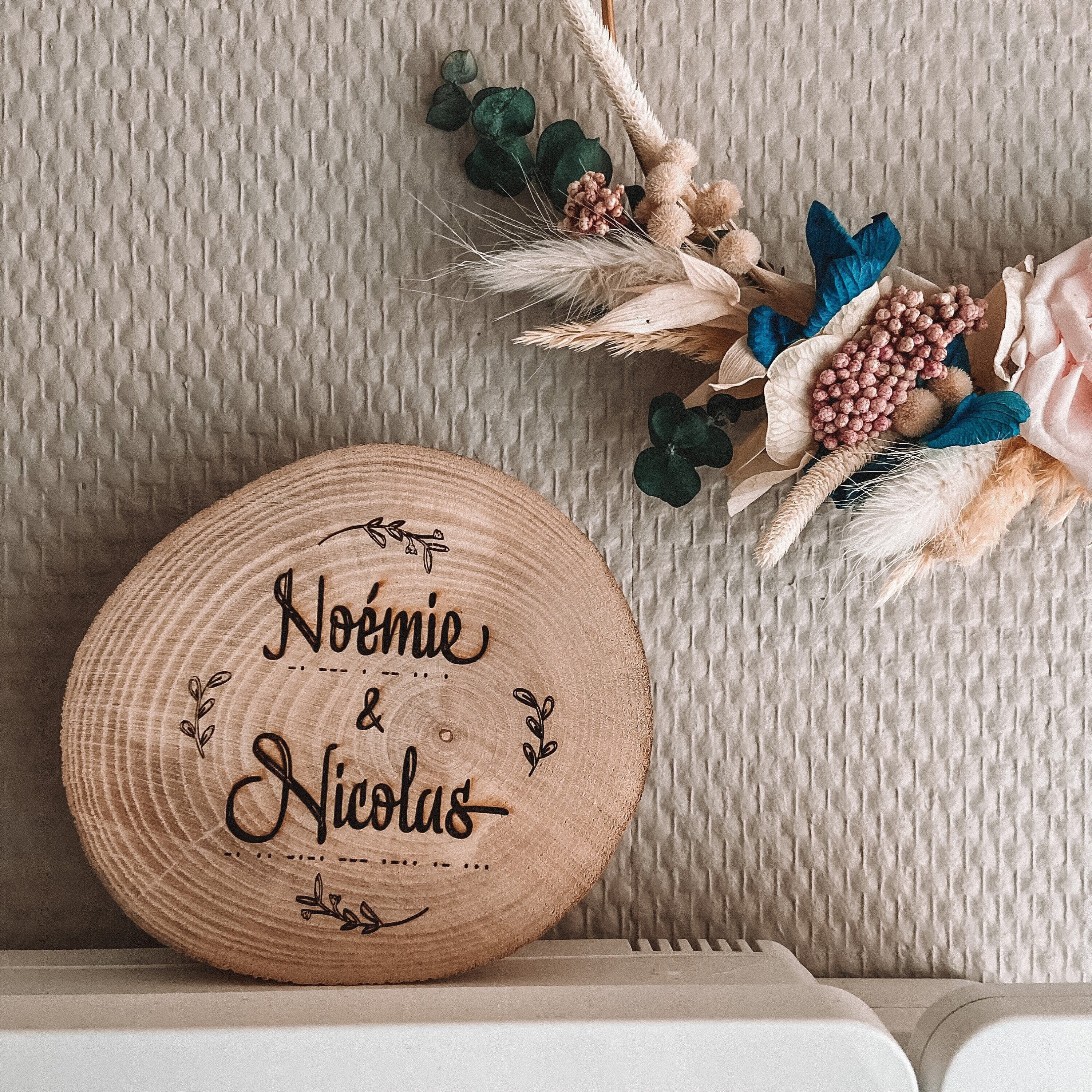 Prénoms Couple + Morse - Rondelle de Bois Décorative