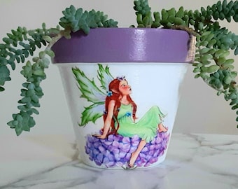 Fairy planter-6", Fairy gifts, Whimsical plant pots, Pixie flowerpots, Decoupage planters, Gifts for her, Indoor plant pots, Fairy decor