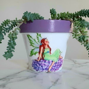 Decoupage Fairy Planter: Whimsical Hydrangea Flower Pot, 6"