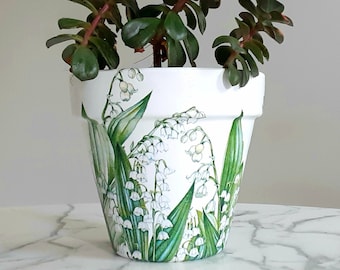 Lily of the Valley Flowerpot: Decoupage Floral Planter, 6 inch
