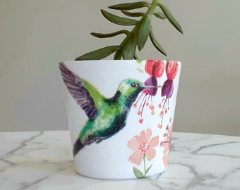 Hummingbird planter-5 inch, Hummingbirds, Hummingbird gifts, Decoupage pots, Indoor planters, Clay pots, Bird gifts, Animal plant pots