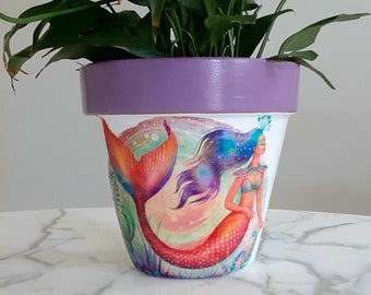 Zeemeermin plant pot-6 inch, Zeemeermin geschenken, Grillig decor, Oceaan geschenken, Strand decor, Strandhuis cadeau, Plant cadeau-ideeën, Zeemeerminnen, Decoupage