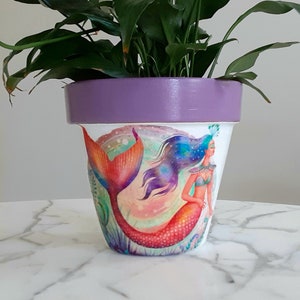 Mermaid plant pot-6 inch, Mermaid gifts, Whimsical decor, Ocean gifts, Beach decor, Beach house gift, Plant gift ideas, Mermaids, Decoupage