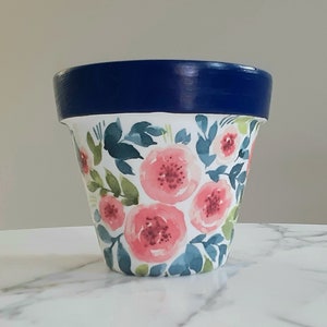 Floral planter, Watercolor flower decor, Clay plant pot, Flower home decor, Plant mom gifts, Gifts for her, Decoupage pots, Indoor planters