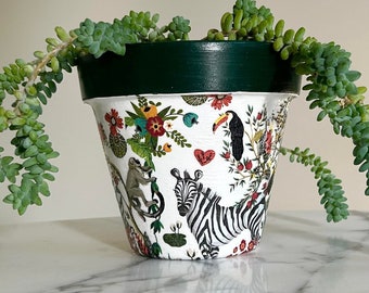 Jungle planter-6", Jungle home decor, Safari gifts, Animal flowerpots, Zebra planters, Animal plant pots, Jungle animals, Indoor planters