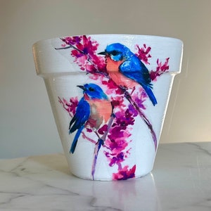 Western blue bird planter, Bird flowerpot, Bird watcher gift, Decoupage pot, Bird lover gifts, Bird gifts, Indoor planter, Animal planter