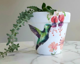 Hummingbird flowerpot-6 inch, Hummingbird planter, Plant lover gifts, Gifts for her, Hummingbird gifts, Bird lovers, Plant pots, Decoupage