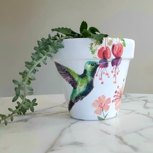 Hummingbird flowerpot-6 inch, Hummingbird planter, Plant lover gifts, Gifts for her, Hummingbird gifts, Bird lovers, Plant pots, Decoupage