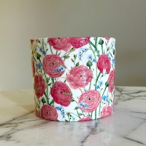 Decoupage Flower Vase: Pink Floral Glass Vase, Hand Painted