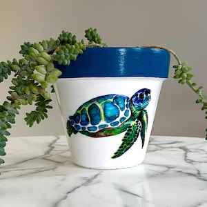 Sea turtle clay pot-6, Terracotta pot, Sea turtles, Sea turtle gifts, Decoupage pot, Indoor planters, Ocean gifts, Beach gifts, Beach house image 1