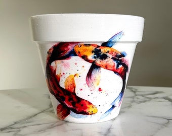 Decoupage Koi Fish Planter: Clay Pot, Fish gifts