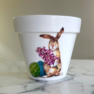 Rabbit planter, Bunny plant pot, Spring planters, Easter decor, Decoupage pots, Easter gifts, Hostess gifts, Gifts for her, Bunny lover gift
