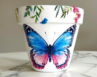 Maceta de mariposa con decoupage: Maceta de barro para plantas de interior, Macetas de jungla