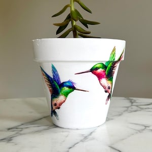Hummingbird planter, Bird flowerpots, Hummingbird gifts, Bird watcher gifts, Hummingbird art, Indoor planter, Decoupage pot, Bird plant pots