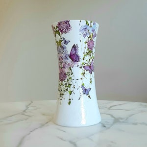 Glass vase, Lavender vase, Decoupage vase, Butterfly vase, Glass container, Butterfly gifts, Butterflies, Purple vase