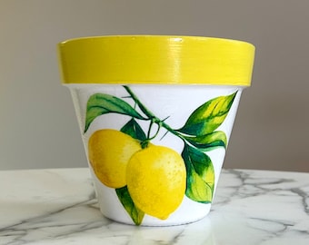 Lemon planter-6 inch, Lemon clay pot, Decoupage pot, Indoor planters, Lemon gift, Lemons, Housewarming gift, Gifts for her, Plant lady gift