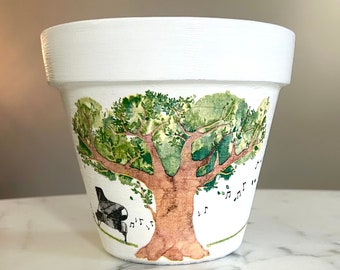 Decoupage Piano Flowerpot: Tree of Life Music Decor, Planters