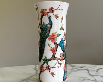 Peacock vase, Peacock flower vase, Glass vase, Peacock gifts, Peacocks, Flower vases, Vases, Decoupage, New home gift, Decor, Bird vases