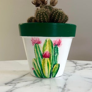 Decoupage Cactus Plant Pot:  Clay Indoor Planter (6 inch)