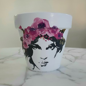 Abstract face clay pot-6 inch, Female face, Abstract flower pot, Feminine clay pot, Terracotta pot, Decoupage pot, Indoor planter, Abstract
