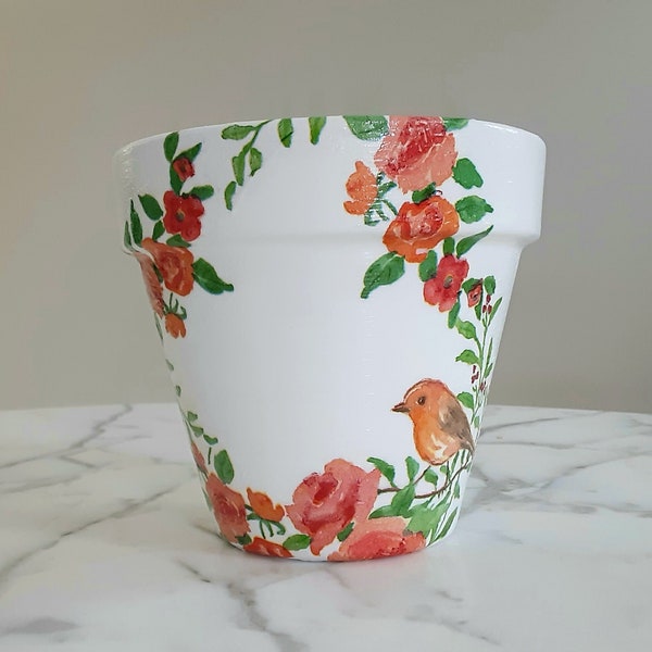 Bird flowerpot-6 inch, Bird clay pot, Bird planter, Terracotta pots, Bird gifts, Spring planter, Bird planter, Gifts for her, Decoupage