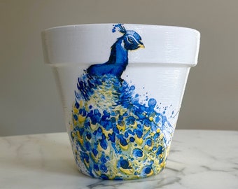 Decoupage Peacock Planter: Whimsical Indoor Plant Pot (6-inch)