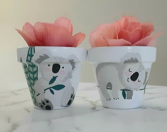 Set of 2-Koala Bear clay pots-3 inch, Jungle nursery decor, Nursery decor, Baby shower gift, Koala pots, Decoupage pot, Indoor planters