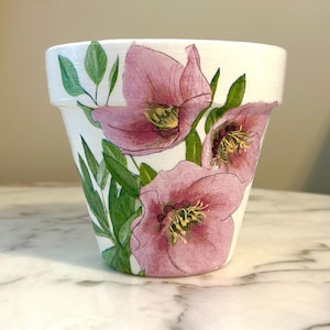Purple flower clay pot-6 inch, Terracotta pot, Decoupage pot, Clay pots, Indoor planter, Purple floral clay pot, Purple planters, Planters