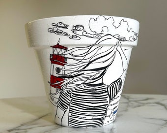 Decoupage Lighthouse Planter: Beach House Decor