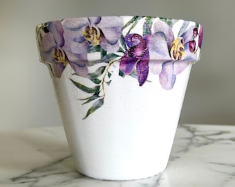 Orchid flowerpot, Orchid gifts, Plant pots, Indoor planters, Decoupage pots, Gifts for her, Plant lover gifts, Orchid plant pots, Clay pots