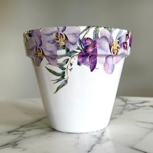 Pot de fleur d'orchidée, cadeaux orchidées, pots de plantes, jardinières d'intérieur, pots de découpage, cadeaux pour elle, cadeaux pour les amateurs de plantes, pots de plantes orchidées, pot en argile