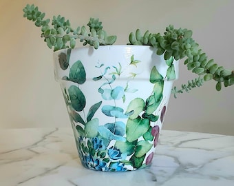 Maceta de eucalipto con decoupage: Maceta de arcilla (15 cm)