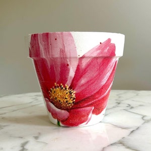 Pink plant pot-6 inch, Clay pots, Clay planters, Pink flowers, Terracotta pots, Decoupage pot, Pink flower planter, Pink decor, Plant pots