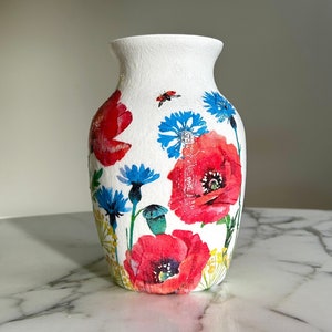 Poppy flower vase, Poppy flowers, Poppies, Glass vase, Flower vase, Vases, Gifts for her, Flower centerpiece, Red vases, Red poppies