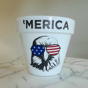 America flowerpot, USA decor, American gifts, Memorial Day, 4th of July, USA plant, Summer decor, America gifts, USA themed gifts, Decoupage