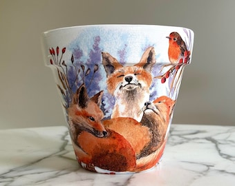 Fox planter, Fox gifts, Red fox decor, Indoor planters, Animal lover gifts, Decoupage pots, Winter decor, Large planters, Fox lover gifts