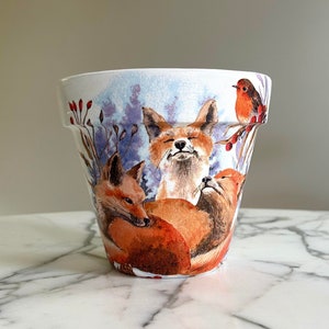 Fox planter, Fox gifts, Red fox decor, Indoor planters, Animal lover gifts, Decoupage pots, Winter decor, Large planters, Fox lover gifts