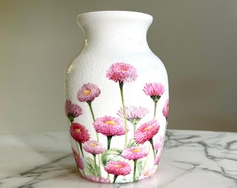 Flower vase, Bellis flowers, Glass vase, Decoupage vase, Floral vase, Vases for flowers, Vase decor, Flower vases, Bellis pink flowers, Vase