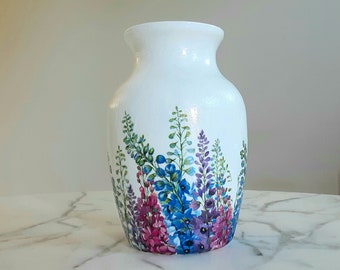 Flower vase, Lupine flowers, Glass vase, Decoupage vase, Floral vase, Vases for flowers, Vase decor, Flower vases