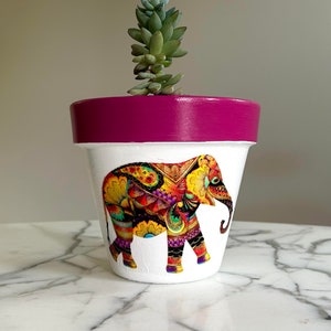 Elephant clay pot-6 ", Elephant planter, Decoupage pot, Elephant gifts, Animal plant pots, Jungle planters, Indoor planters, Jungle animals